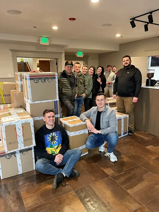 The church donated and shipped 70 boxes (3,700 lbs) of food, clothing and hygiene products to Sarny, Ukraine, to help internally displaced families supported by the local church.