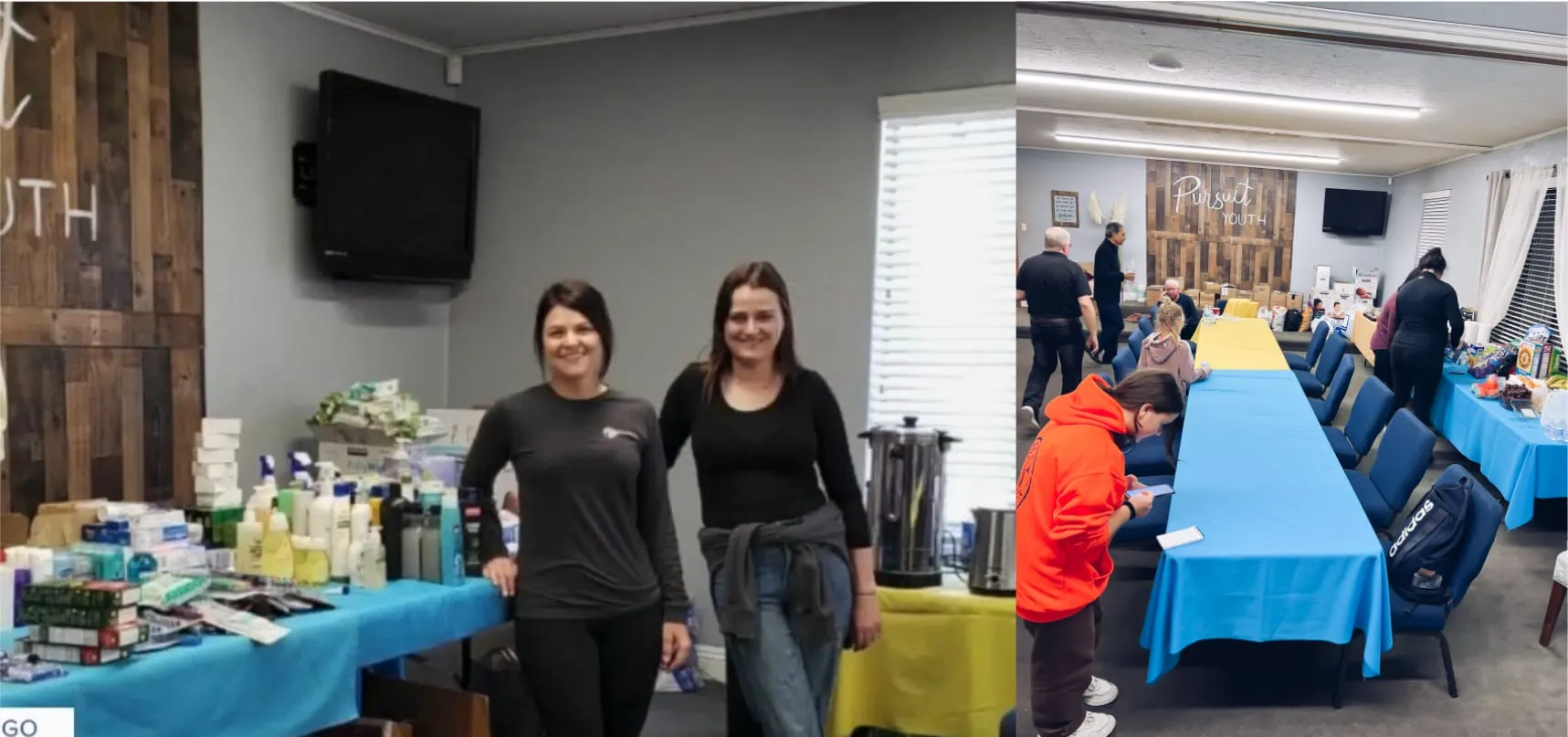 Katya with volunteers from Light of the World church serving around the clock to welcome, feed and accommodate refugees in San Diego.